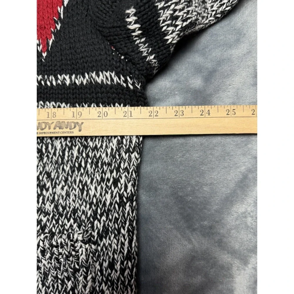 American Eagle Full Zip Cardigan Mens Large Black Red Fair Isle Shawl Sweater